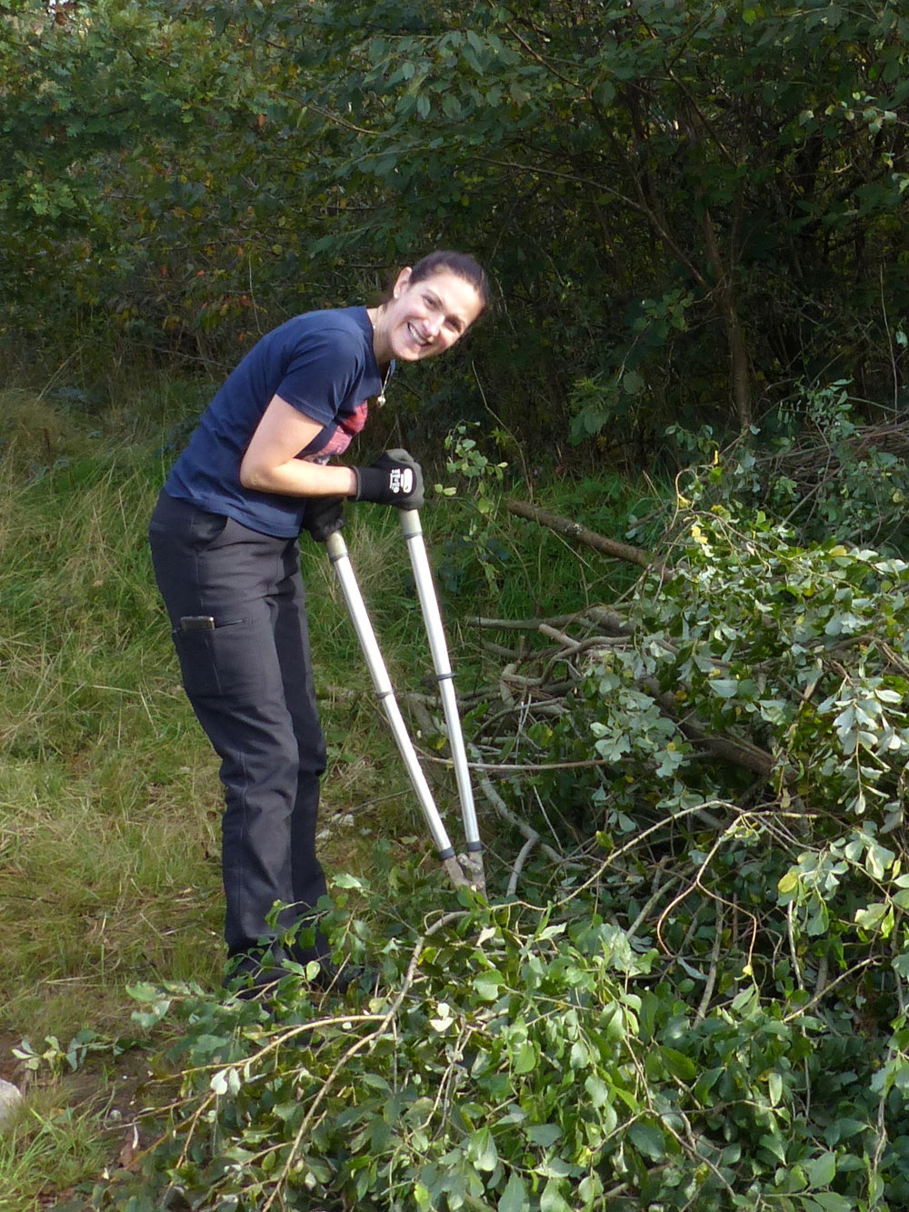 A volunteer clearing brash